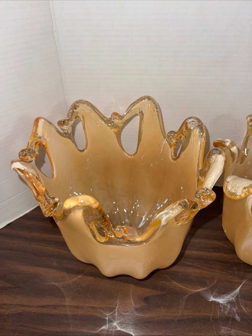 Set Of 2 Murano White Crystal Bowl  Handmade in Italy